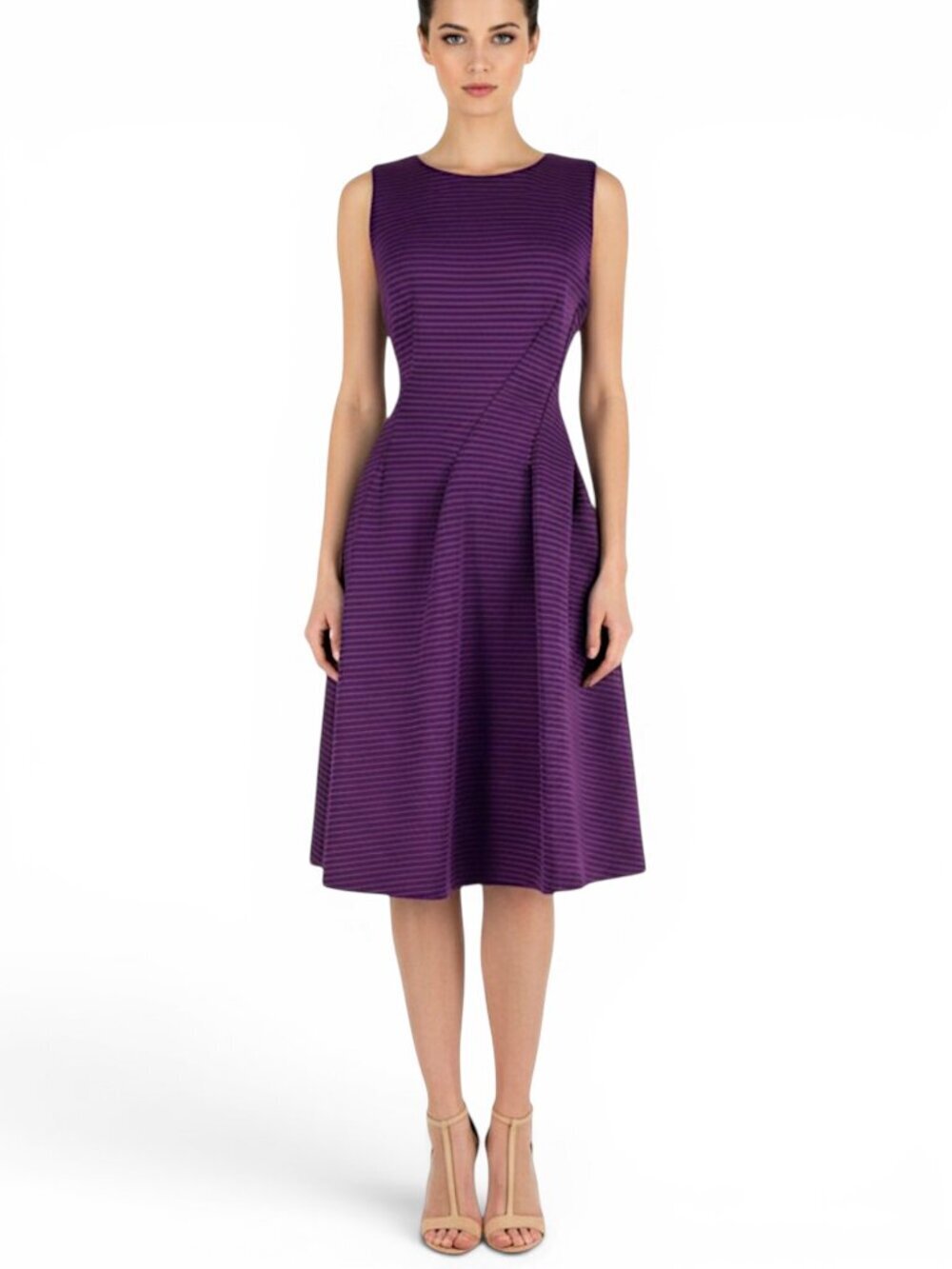 Calvin Klein Purple Stripe Fit and Flare Swirl Seam Scuba Dress NWT New 8 10 ?